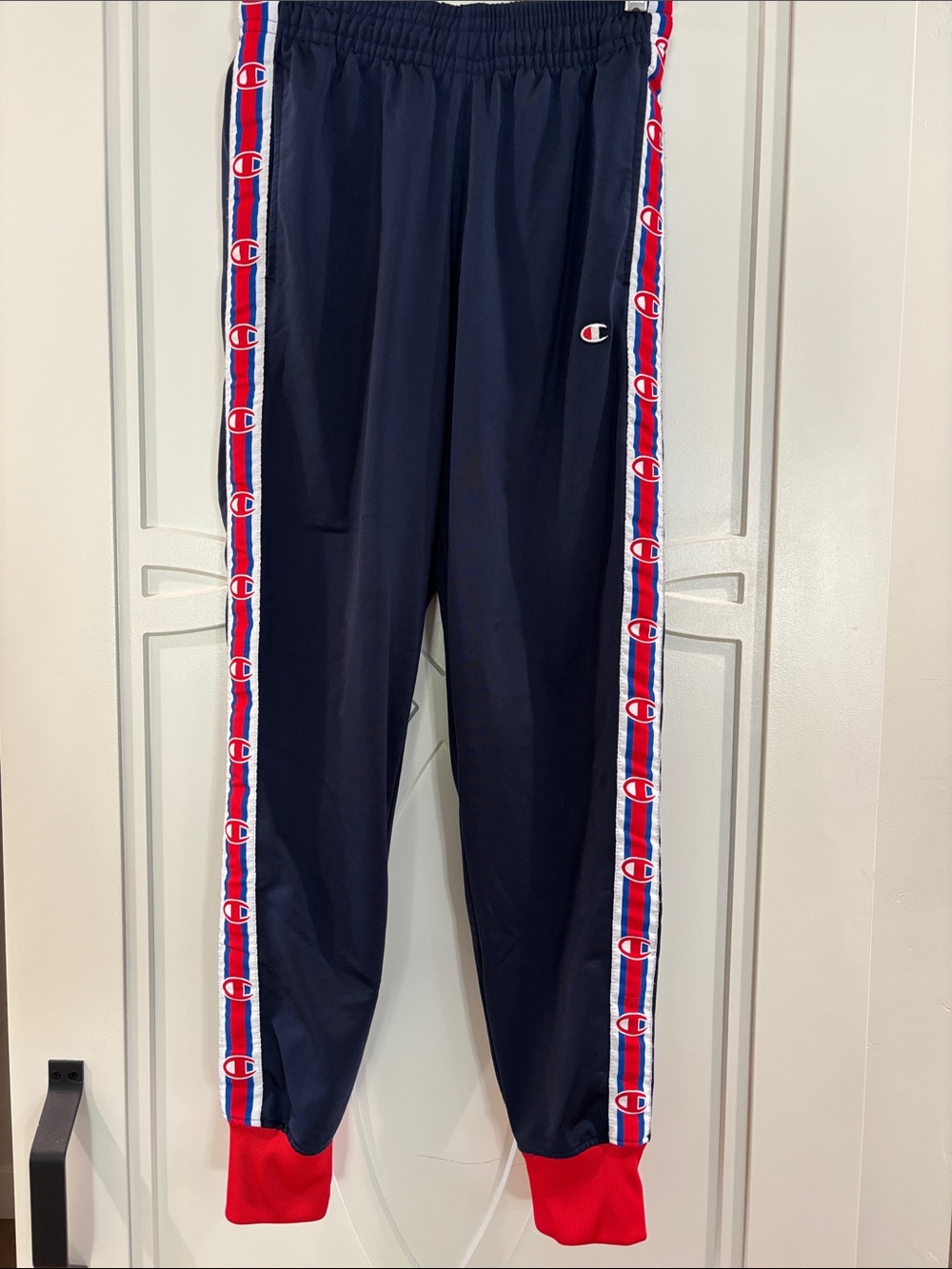 Champion Navy Track Pants with Red Side Tape